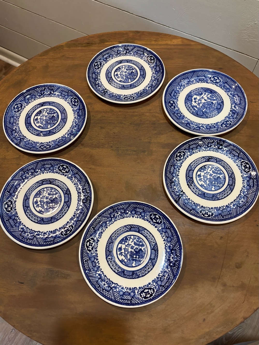 Blue and White Willow-Style Ceramic Salad Plates - Set of 6